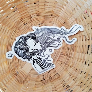 Dreaming Girl Aufkleber, Mädchen mit Sternen, %100 Vinyl-Aufkleber.