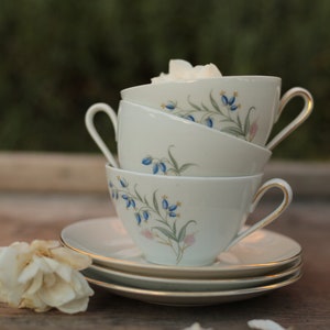 Set of 3 vintage German teacups with saucers, cottagecore tea set, european porcelain