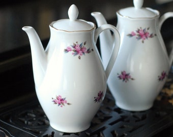 Rare German vintage porcelain coffee pot / teapot with tiny pink wildflower motif for cottagecore tea parties