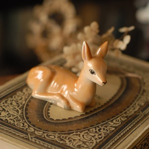 Adorable vintage European miniature porcelain fawn from the 1950s, numbered rare porcelain collectible figurine