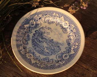 Vintage Italiaanse Fontebasso porseleinen plaat / display decor / blauw en wit transferware / land / cottagecore