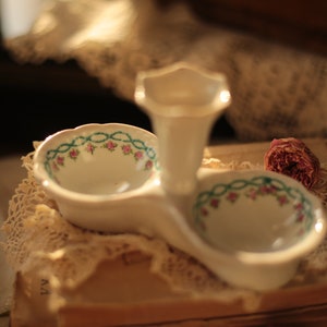 Art nouveau numbered open salt and pepper cellar, European vintage ceramic salt cellar cottagecore with roses