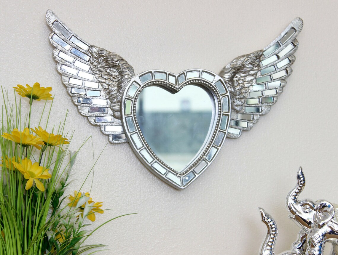 Large Silver Angel Wings Mirror Wall Mounted Mosaic Home Decor Etsy