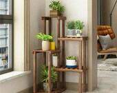 Vintage 6 Tier Wooden Corner Plant Stand Ladder Potted shelf Balconie Terrace UK