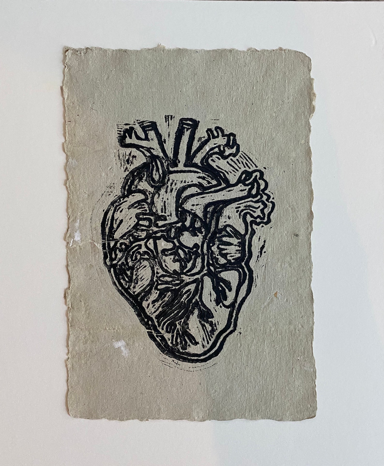 Large linocut pressure anatomical heart Art unique Etsy