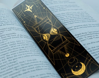 Sun, Moon, and Stars Hourglass Gold Foil Bookmark
