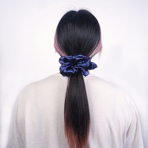 Navy Satin Scrunchie