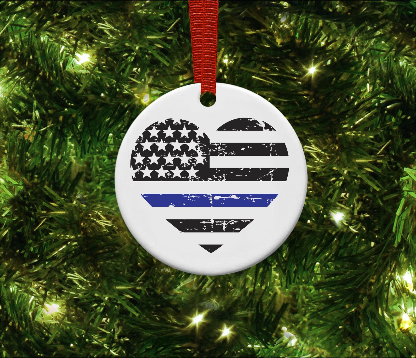 Christmas Ornament Thin Blue Line Personalized Keepsake Etsy