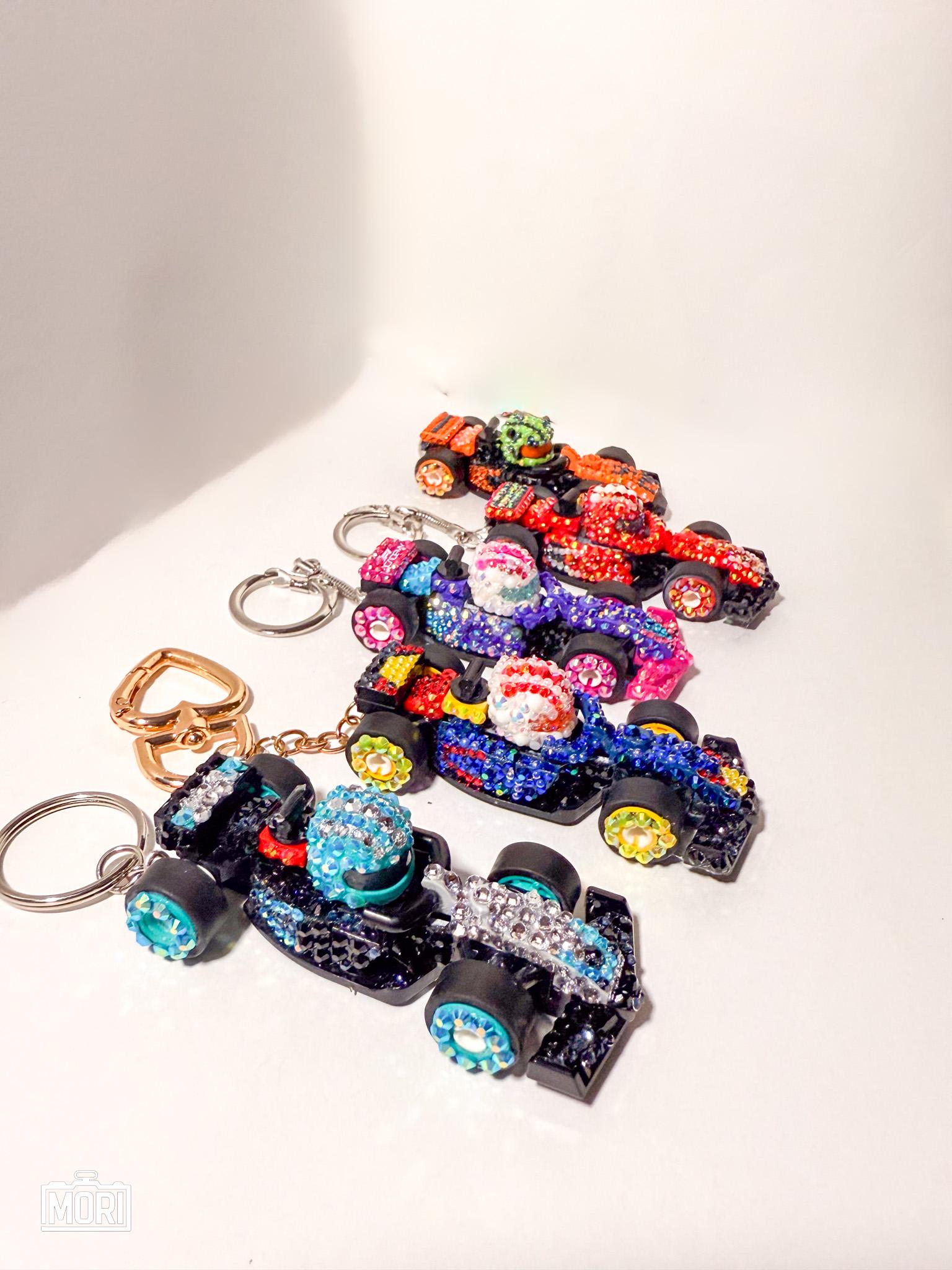 Bedazzled F1 Race Car Keychain, Handmade Rhinestone Motorsport