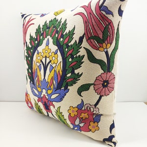 Turkish Tulip Tile Pattern Pillowcase, Gobelin Tapestry Pillowcase, Woven Ethnic Throw Pillow Cover