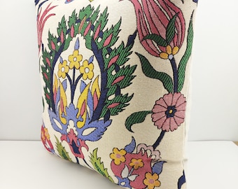 Türkischer Tulpenmuster-Kissenbezug, Gobelin-Tapisserie-Kissenbezug, gewebter ethnischer Kissenbezug