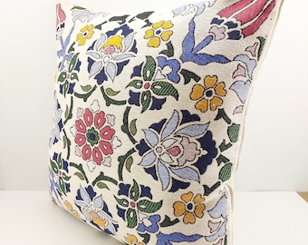 Tulip Tile Muster Kissenbezug, Gobelin Tapisserie Kissenbezug, gewebter ethnischer Kissenbezug