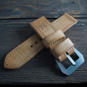 Handmade &quot;74&quot; vintage style tan brown 28mm 27mm 26mm 24mm 22mm  Italian leather watch strap band fits VDB Panerai Radiomir Luminor.