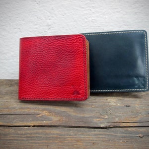 Portafoglio da uomo bifold in pelle fatto a mano Blu / Rosso