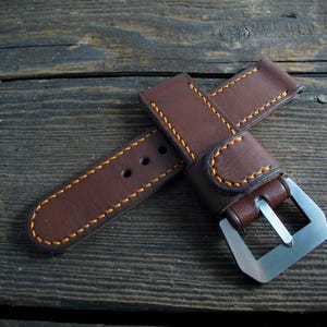 Handmade &quot;L2&quot; vintage style brown 28mm 27mm 26mm 24mm 22mm Italian leather watch strap band fits VDB Panerai Pam Radiomir Luminor.