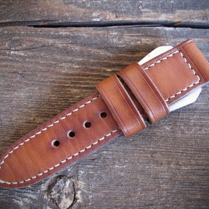 Handmade Cuoio II vintage style brown 28mm 27mm 26mm 24mm 22mm leather watch strap fits VDB Panerai Radiomir Luminor. image 2