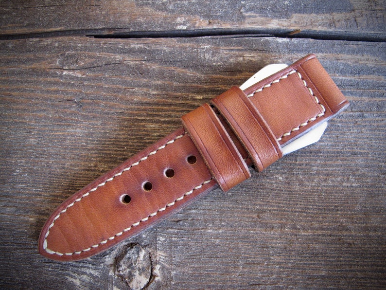 Handmade Cuoio II vintage style brown 28mm 27mm 26mm 24mm 22mm leather watch strap fits VDB Panerai Radiomir Luminor. image 2