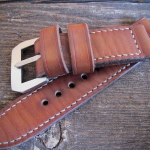 Handmade Cuoio II vintage style brown 28mm 27mm 26mm 24mm 22mm leather watch strap fits VDB Panerai Radiomir Luminor. image 3