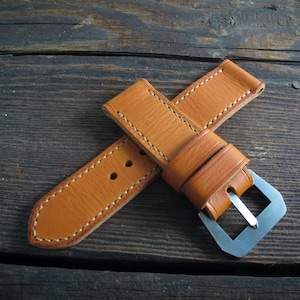 Handmade &quot;Pumpkin&quot; vintage orange/brown 28mm 27mm 26mm 24mm 22mm Italian leather watch strap band fits VDB Panerai Pam Radiomir Luminor.