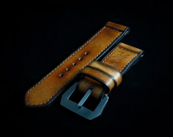 Handmade "Legend  74" distressed tan brown 28mm 27mm 26mm 24mm 22mm  Italian leather watch strap band fits VDB Panerai Radiomir Luminor.