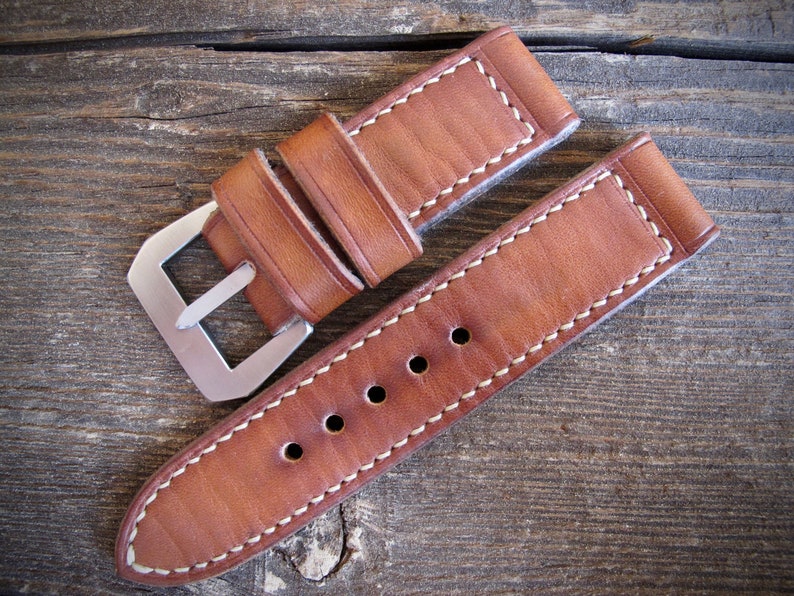 Handmade Cuoio II vintage style brown 28mm 27mm 26mm 24mm 22mm leather watch strap fits VDB Panerai Radiomir Luminor. image 1