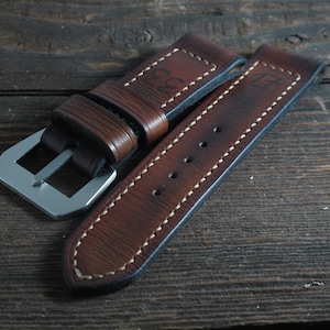 Handmade &quot;Historica&quot; vintage style distressed brown 28mm 27mm 26mm 24mm 22mm leather watch strap band fits VDB Panerai Radiomir Luminor.