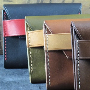 Portafoglio minimalista in pelle fatto a mano marrone chiaro / marrone / verde oliva / nero
