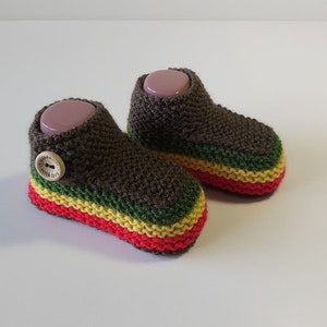 Hand-woven baby Rasta boots in khaki and Jamaican flag. Baby booties newborn 0-3, 3-6, months. Baby Shower Gift