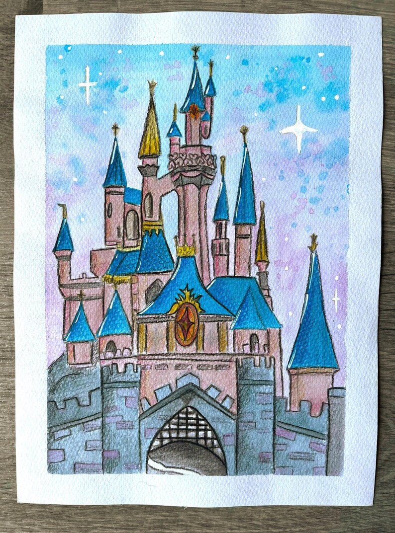 Original Watercolor Fairy Tale Castle Painting, Hand Painted A4 Artwork ...