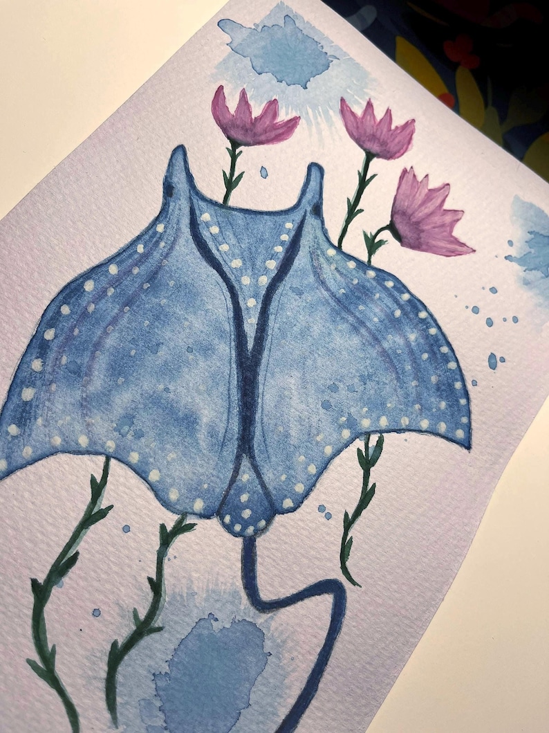 Original Watercolor Manta Ray Painting - Ocean Wall Art - One of a Kind ...