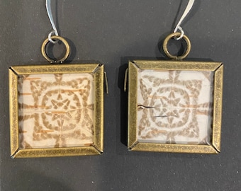 Square Bitten Birch Bark Earrings