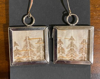 Square Bitten Birch Bark Earrings