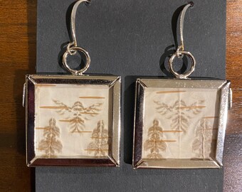 Square Bitten Birch Bark Earrings