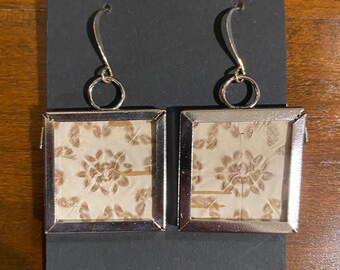 Square Bitten Birch Bark Earrings
