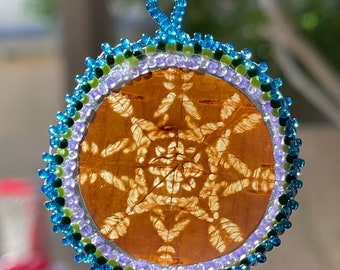 Beaded Bitten Birch Bark Window Hanging