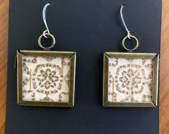 Square Bitten Birch Bark Earrings