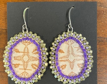 Beaded Bitten Birch Bark Earrings