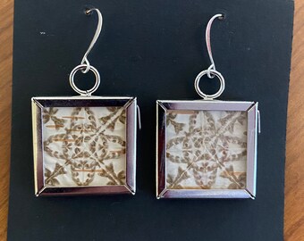 Square Bitten Birch Bark Earrings