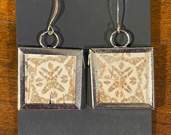 Square Bitten Birch Bark Earrings