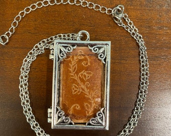 Floral Etched Birch Bark Pendant Necklace