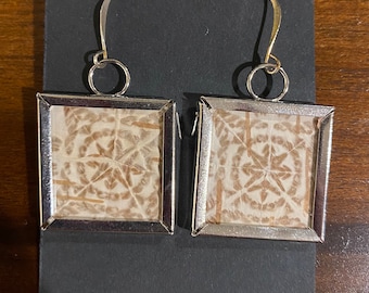 Square Bitten Birch Bark Earrings