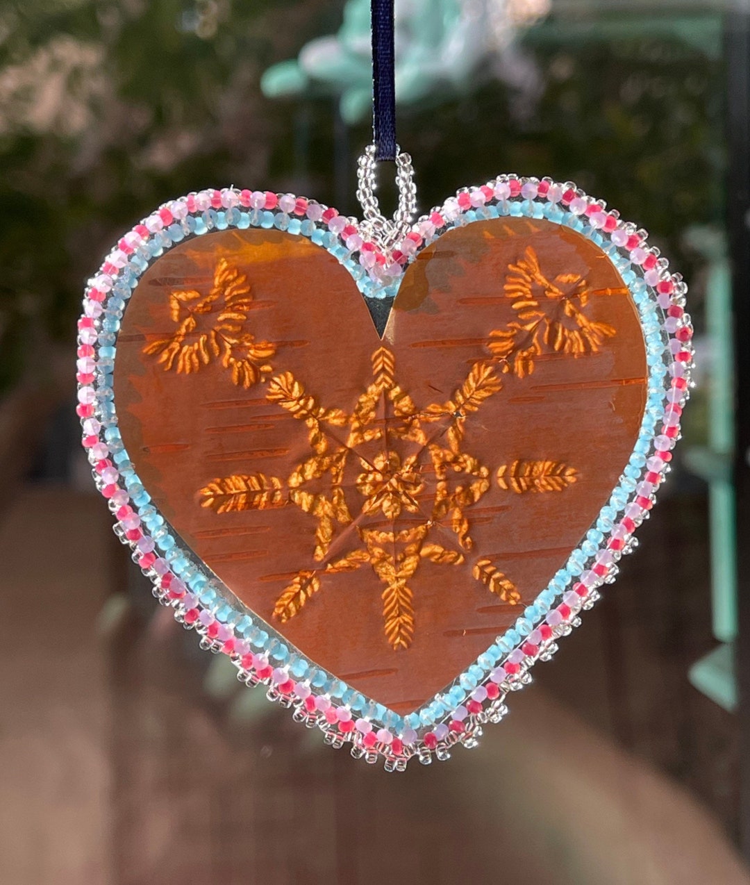 Beaded Bitten Birch Bark Window Hanging Etsy