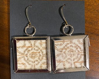 Square Bitten Birch Bark Earrings