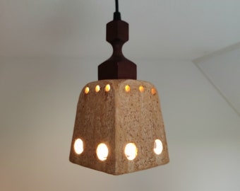 Keramische Pendelleuchte mit Holz, 1970er Jahre