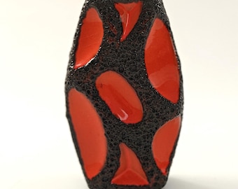 Handgefertigte Keramikvase, schwarz-orange, einzigartiges Design, Westdeutschland, Typ 309, Designerin: Dorothea Roth, Fat Lava