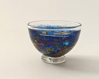 Blaue Minischale von Kosta Boda, Design Bertil Vallien, Typ Satelitte
