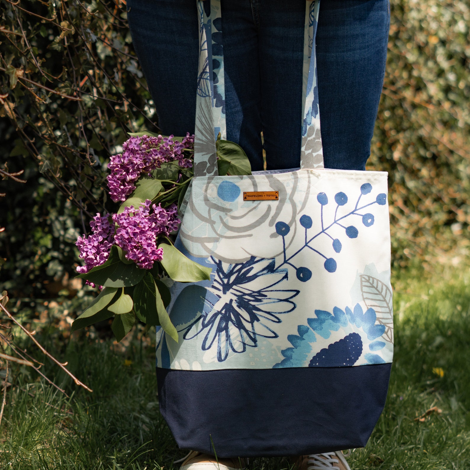 The Montreal Tote Bag Blue Floral Tote Bag Handmade in the Etsy