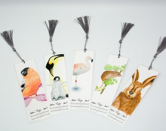 Wildlife Art Bookmark, Laminated Animal Bookmark with Tassel