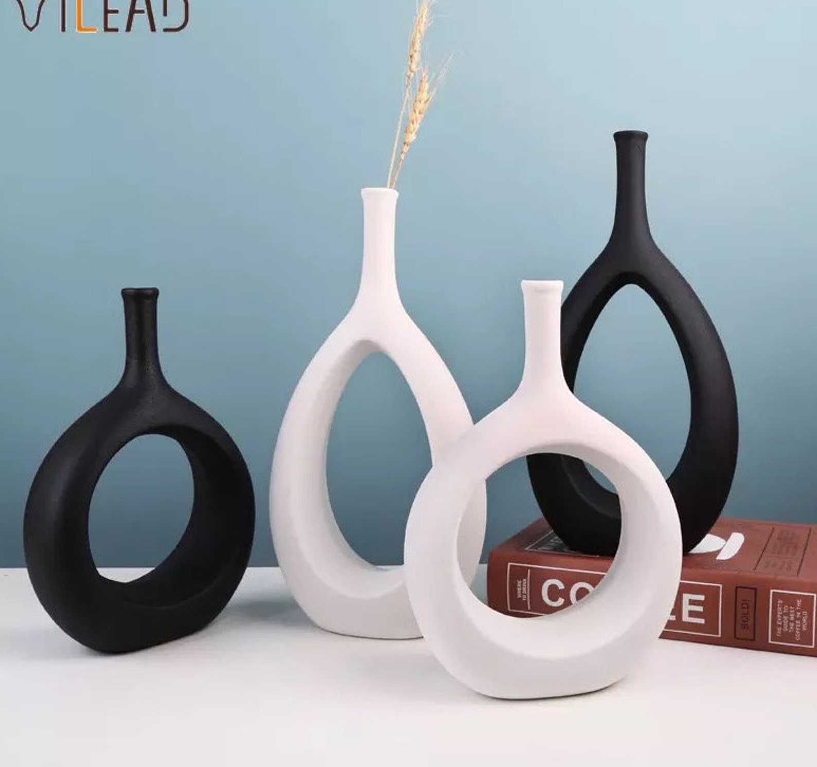 Ceramic black donut vase H&M dupe circular vase round vase Etsy