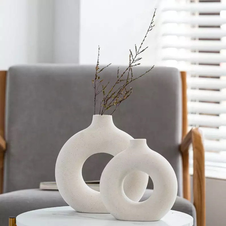 Nordic Ceramic Donut Vase Cream Donut Vase Circular Hollow Etsy